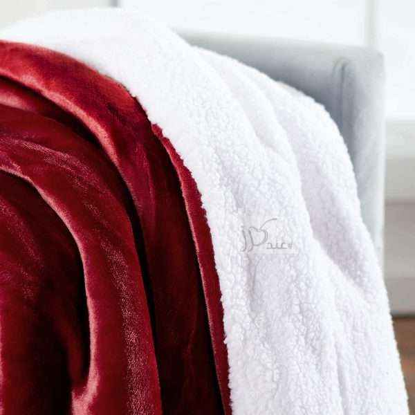 Fleece Reversible Plush Double Blanket, Burgundy