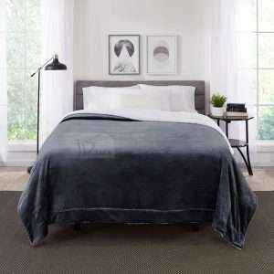 Fleece Reversible Plush Double Blanket Gray