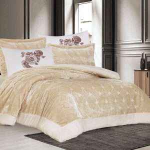 طقم لحاف شتوي مخمل مجوز 6 قطع، بيج