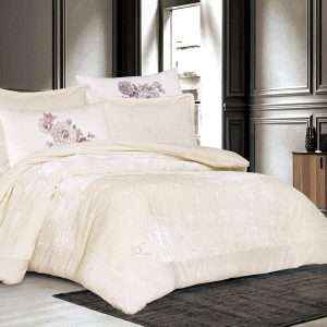 طقم لحاف شتوي مخمل مجوز 6 قطع، كريمي