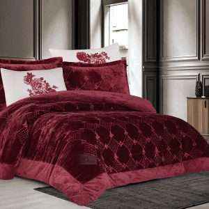 طقم لحاف شتوي مخمل مجوز 6 قطع، خمري