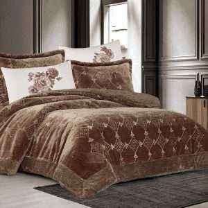 طقم لحاف شتوي مخمل مجوز 6 قطع، بُني