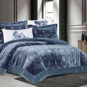 طقم لحاف شتوي مخمل مجوز 6 قطع، أزرق