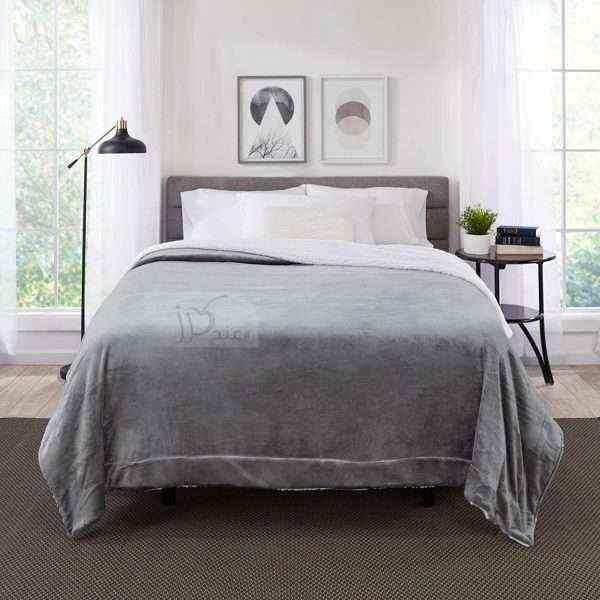 Fleece Reversible Plush Double Blanket, Light Gray