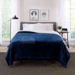Fleece Reversible Plush Double Blanket Navy Blue