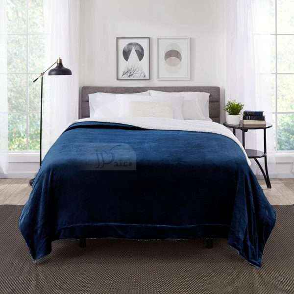 Fleece Reversible Plush Double Blanket, Navy Blue