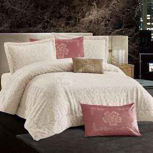 طقم لحاف شتوي فرو محفر مجوز 7 قطع، بيج