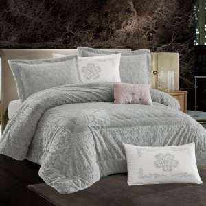 Luxury Fur Winter Comforter King Size 7 PCS Set Gray