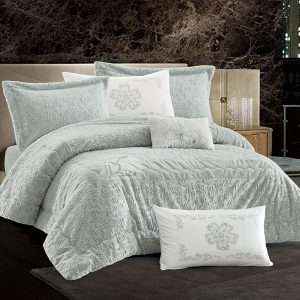 طقم لحاف شتوي فرو محفر مجوز 7 قطع، فستقي