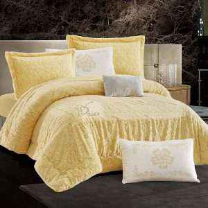 طقم لحاف شتوي فرو محفر مجوز 7 قطع، أصفر