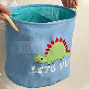 Cute Kid Cartoon Canvas Laundry Basket Foldable Organizer with Drawstring Handle, Toy collection Storage box, Dinosaur Design Canvas