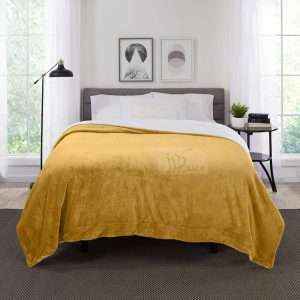 Fleece Reversible Plush Double Blanket Yellow