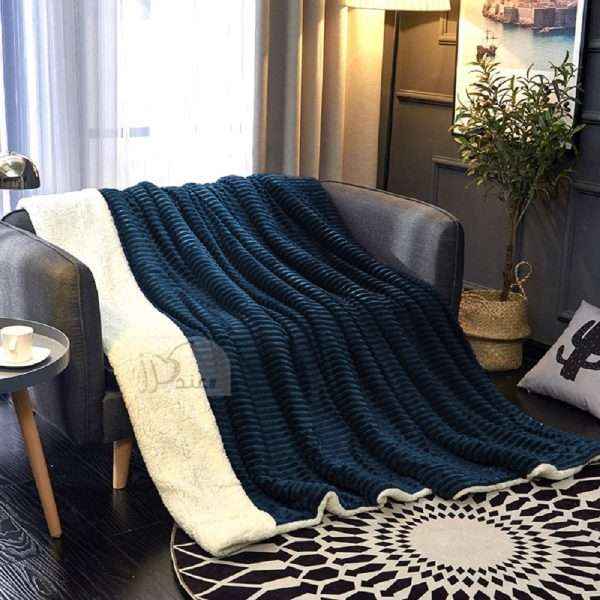 Fleece Reversible Plush Single Blanket 150 x 200 cm, Dark Blue