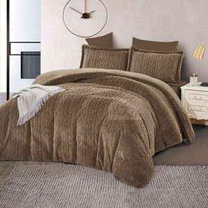 طقم لحاف شتوي فرو محفر مجوز 6 قطع، بُني