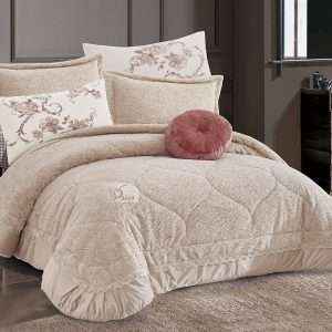 طقم لحاف شتوي فرو مجوز7 قطع، بيج