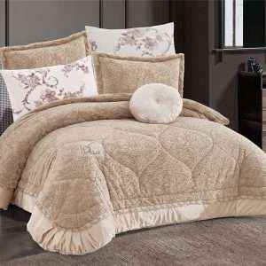 طقم لحاف شتوي فرو مجوز7 قطع، كابتشينو