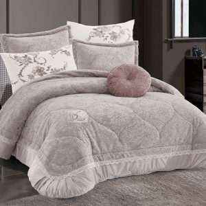 طقم لحاف شتوي فرو مجوز7 قطع، رمادي