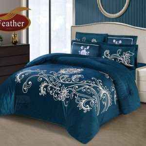 Velvet Embroidered Comforter Set King Size 6pcs, Navy Blue
