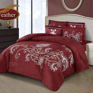 طقم لحاف شتوي مخمل مطرز مجوز 6 قطع، خمري