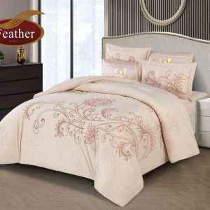 Velvet Embroidered Comforter Set King Size 6pcs, Creamy