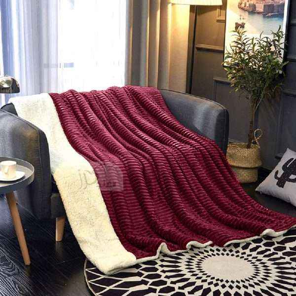 Fleece Reversible Plush Single Blanket 150 x 200 cm, Burgundy