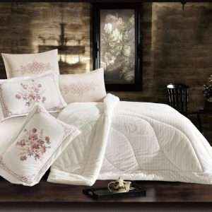 Velvet And Fur Winter Comforter King Size 6pcs Set, Creamy