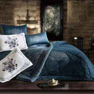 Velvet And Fur Winter Comforter King Size 6pcs Set, Navy