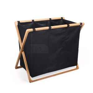 Black Bamboo 3 Section laundry Hamper