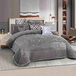 طقم لحاف محفر 3D شتوي مخمل وفرو، مجوز 7 قطع