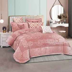 طقم لحاف محفر 3D شتوي مخمل وفرو، مجوز 7 قطع