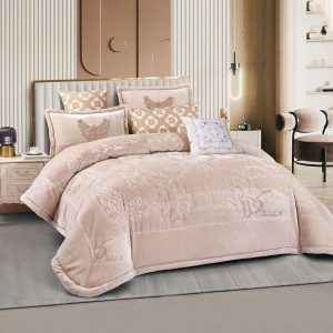 طقم لحاف محفر 3D شتوي مخمل وفرو، مجوز 7 قطع