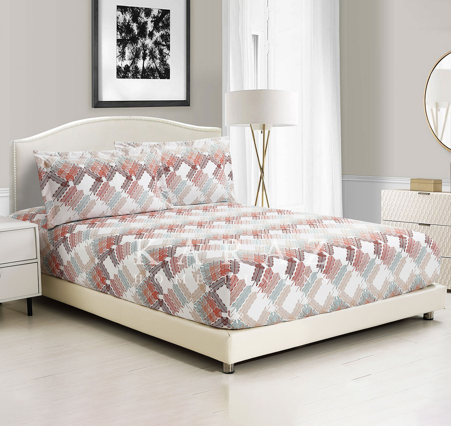 Printed King Size Fitted Sheet Set