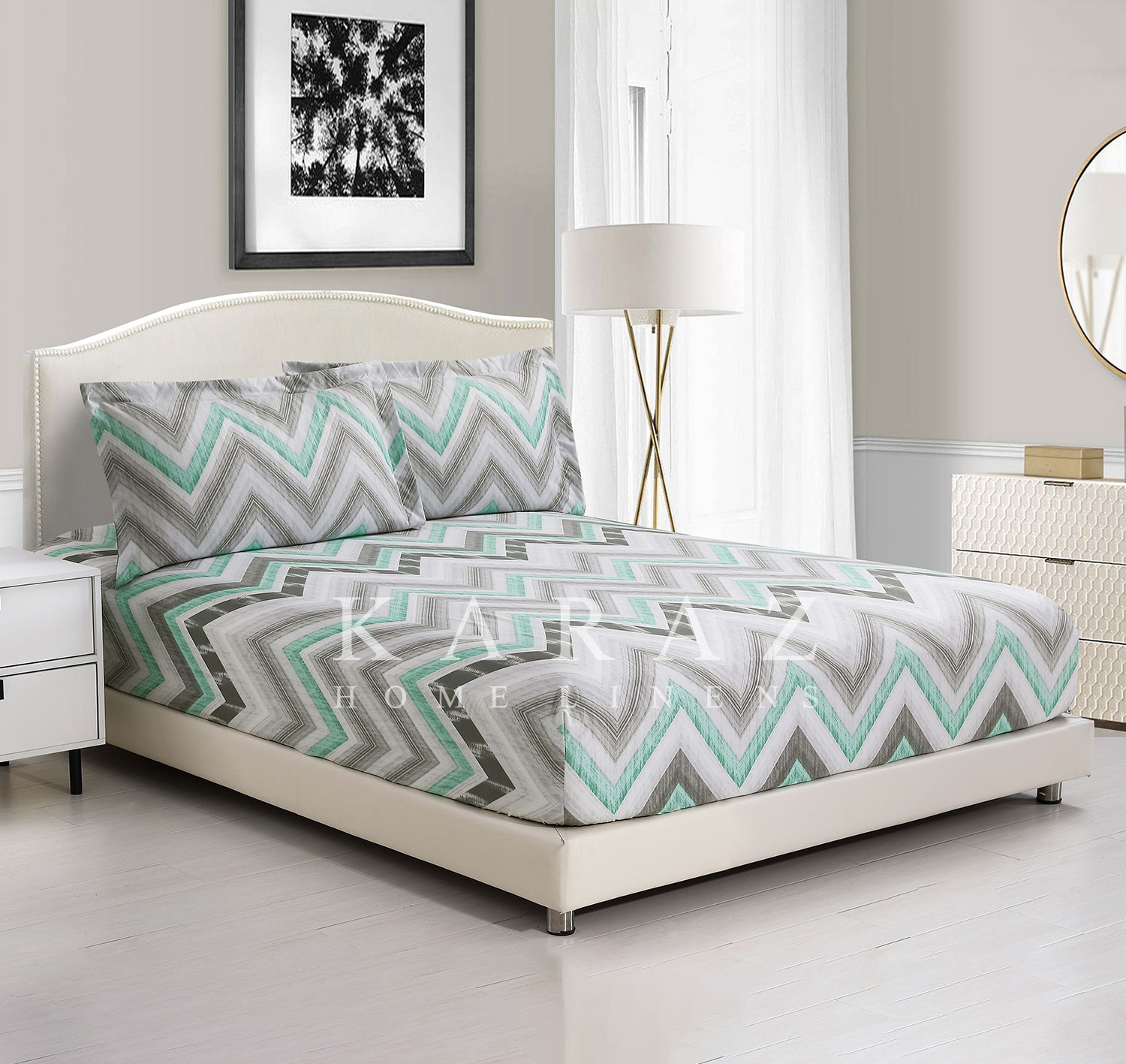 Printed King Size Fitted Sheet Set