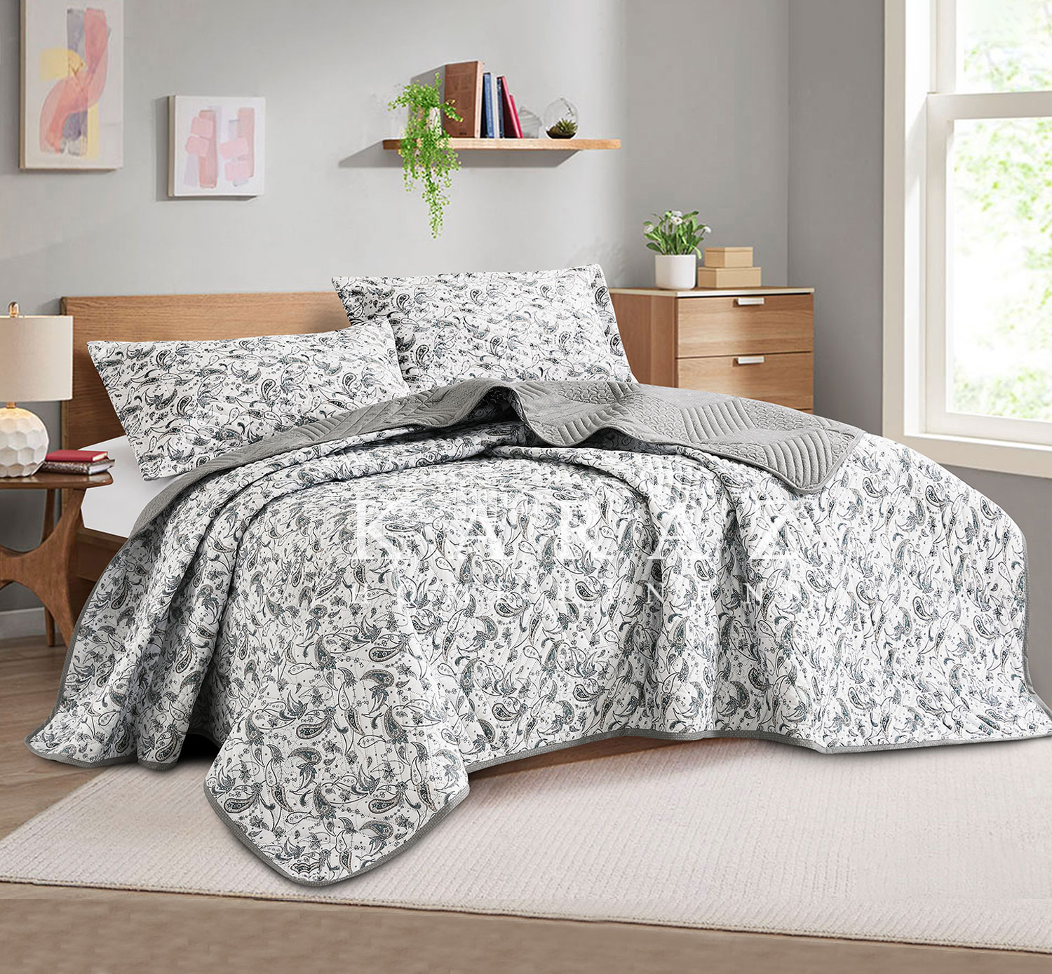 طقم مفرش سرير صيفي مضغوط مجوز 3 قطع