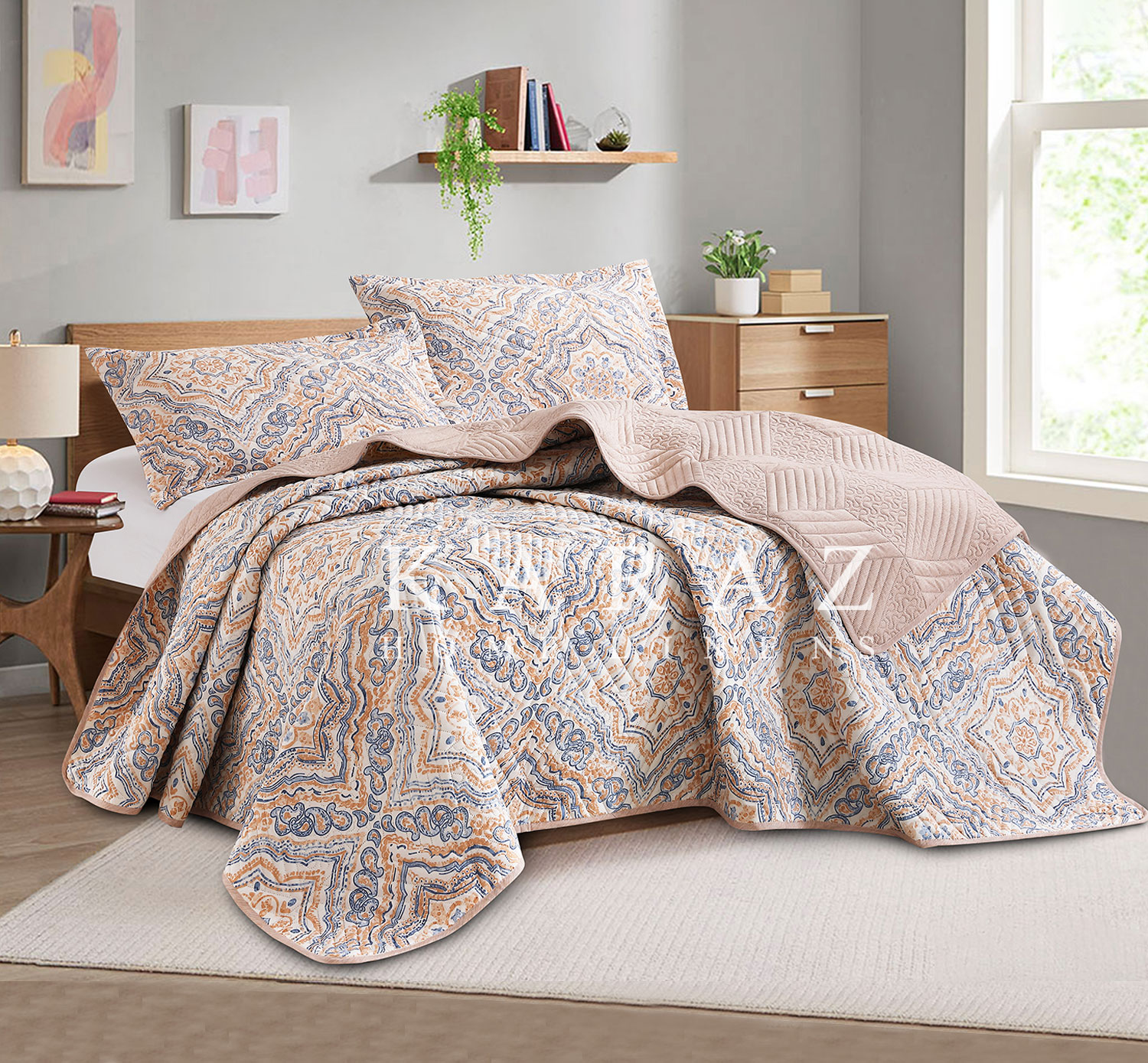 طقم مفرش سرير صيفي مضغوط مجوز 3 قطع