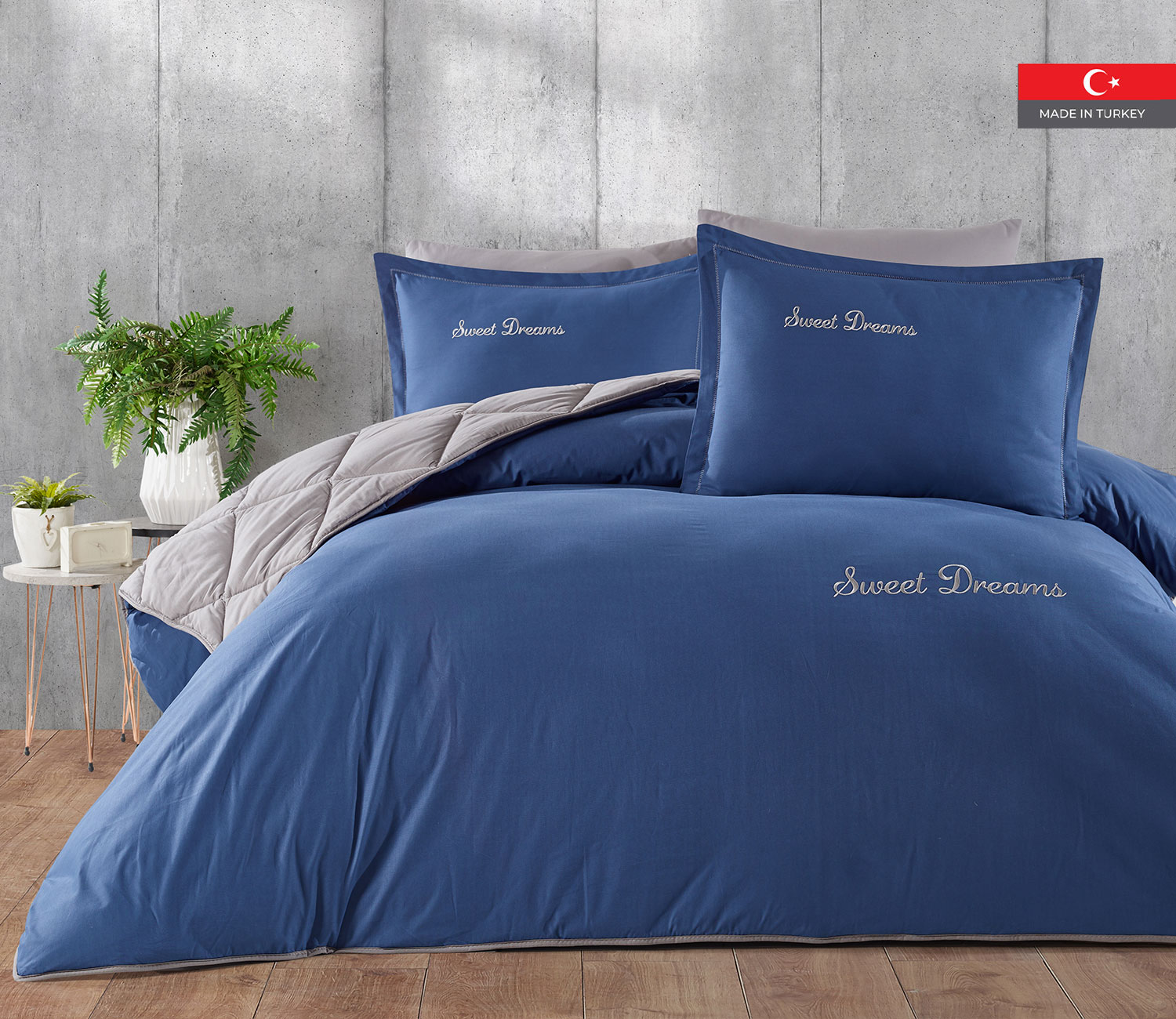 Reversible 100% Cotton Turkish Comforter Twin Size 4 PCS Set