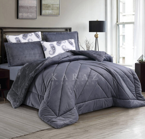 Velvet & Fur Winter Comforter Twin Size 4 PCS Dark Gray