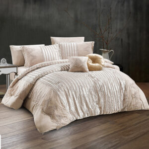 Luxury Winter Comforter King Size 8 PCS Set Beige Gold