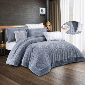 Fur Winter Comforter King Size 7 PCS, Light Gray