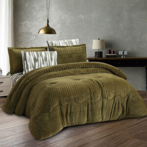 Winter Cozy Plush Comforter Twin Size Set 4Pcs,Olive Green