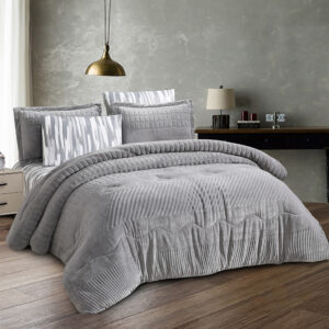 طقم لحاف مخمل شتوي مفرد/مفرد ونص 4 قطع، رمادي فاتح