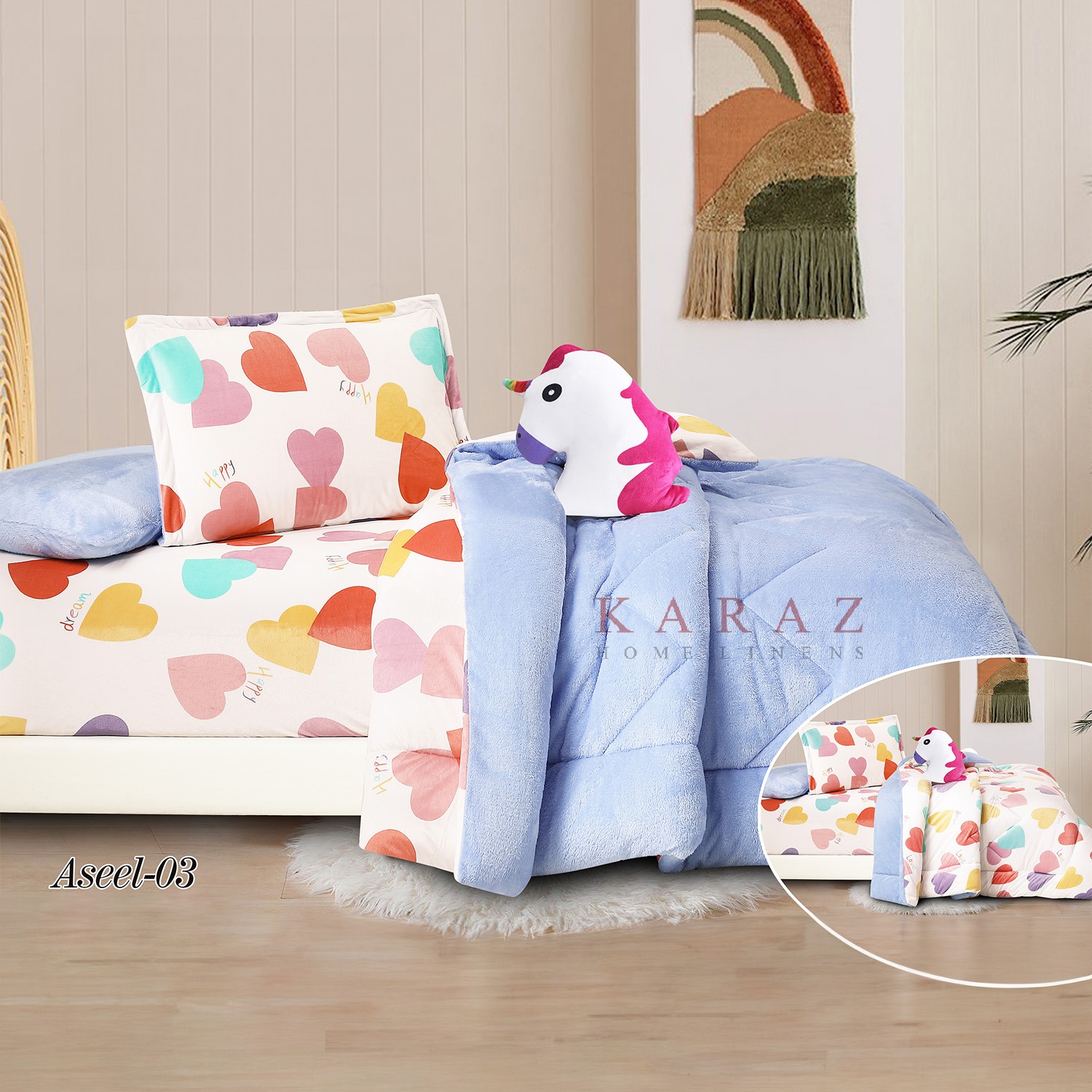 طقم لحاف مفرد شتوي مخمل بوجهين 5 قطع، موف