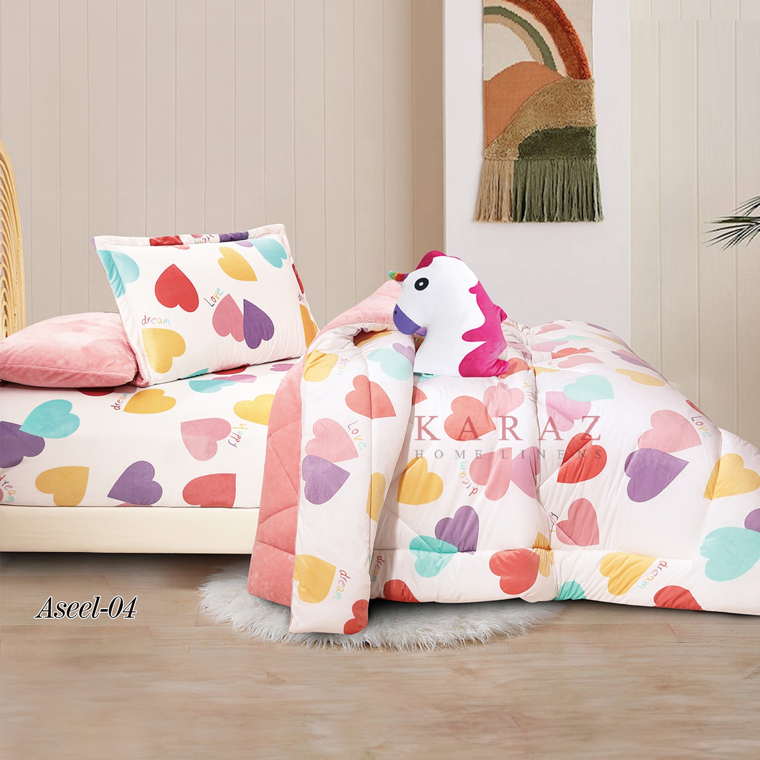 طقم لحاف مفرد شتوي مخمل بوجهين 5 قطع، زهر - الصورة 3