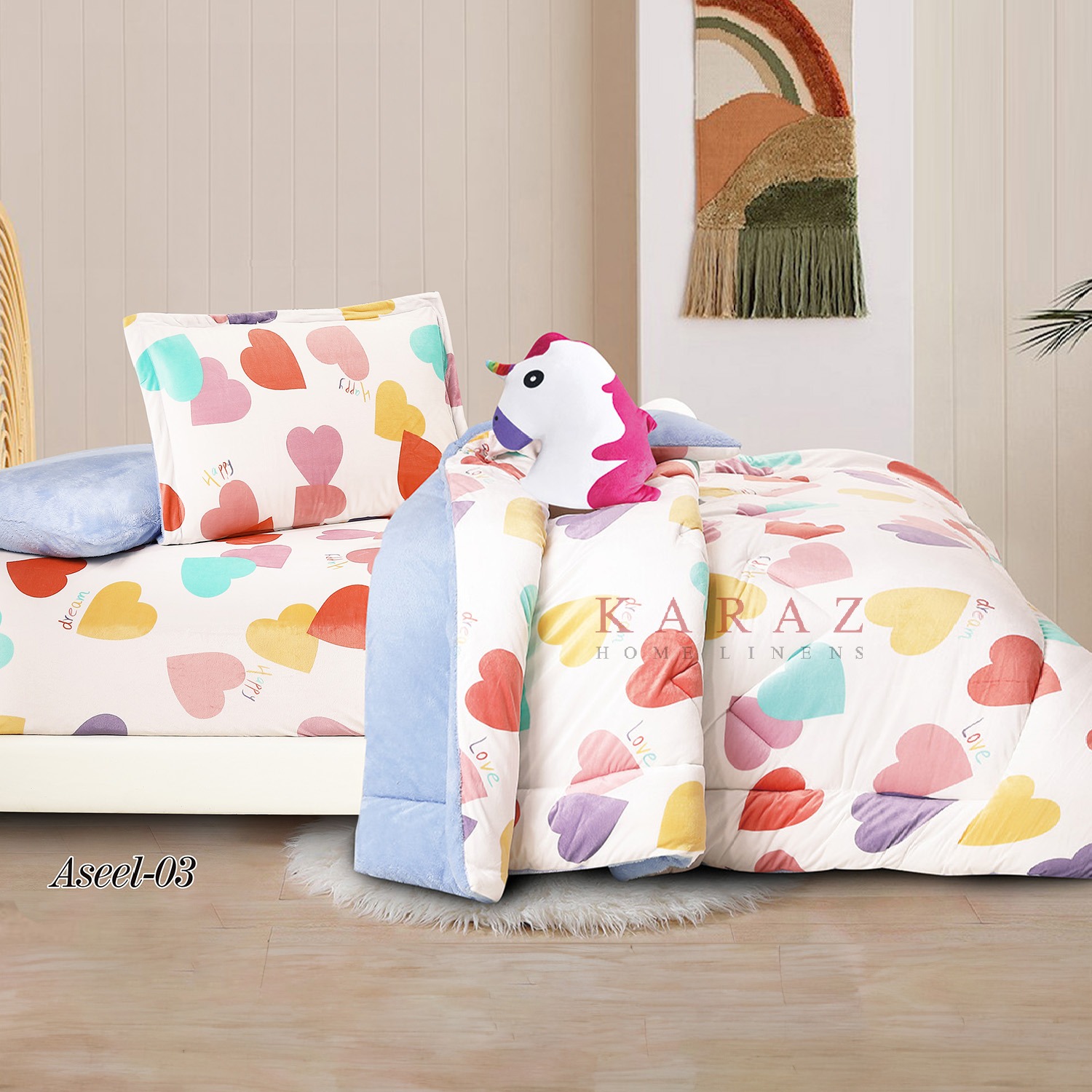 طقم لحاف مفرد شتوي مخمل بوجهين 5 قطع، موف - الصورة 3