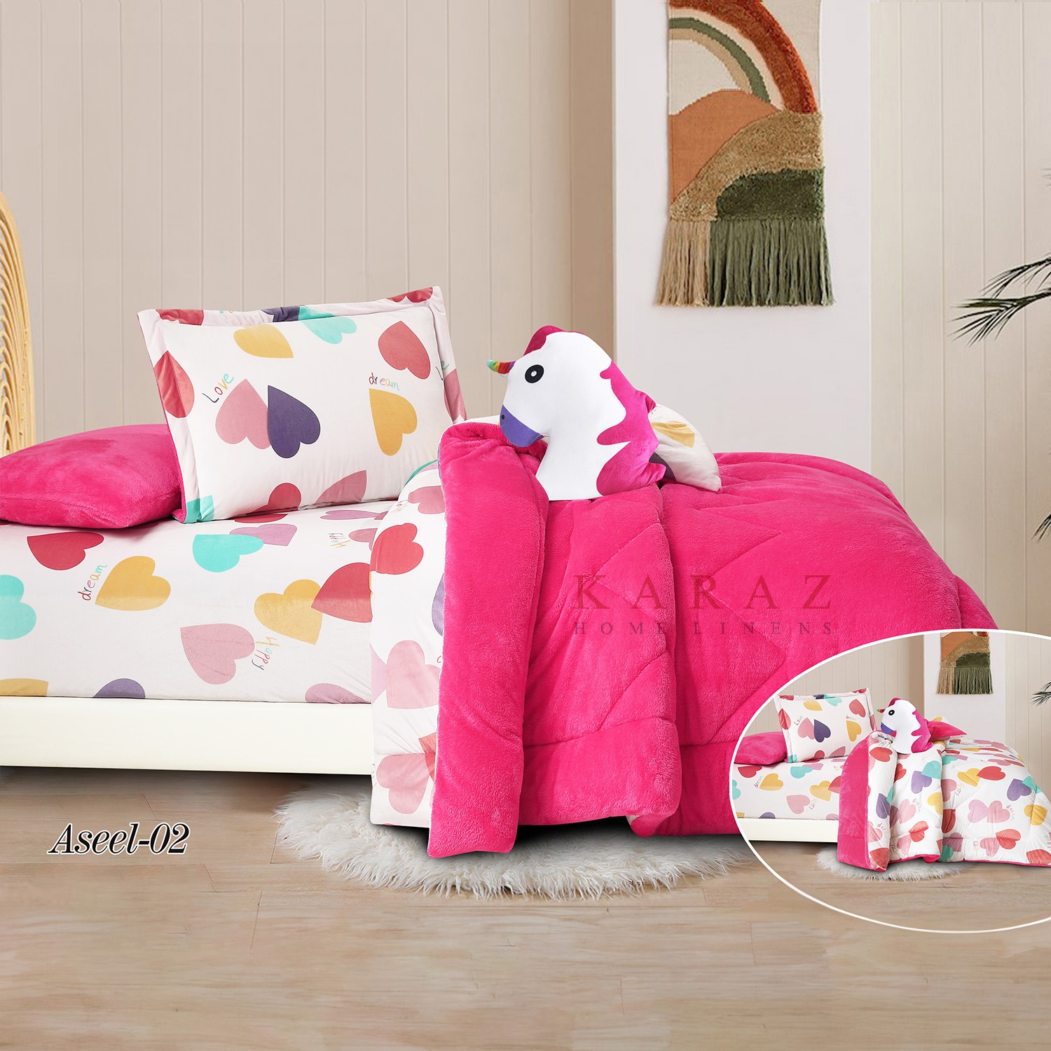 طقم لحاف مفرد شتوي مخمل بوجهين 5 قطع، فوشي