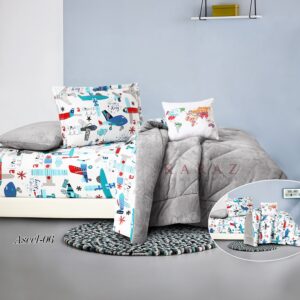 طقم لحاف مفرد شتوي مخمل بوجهين 5 قطع، رمادي