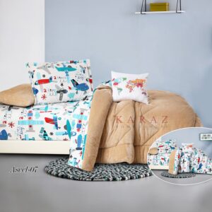 طقم لحاف مفرد شتوي مخمل بوجهين 5 قطع، بيج