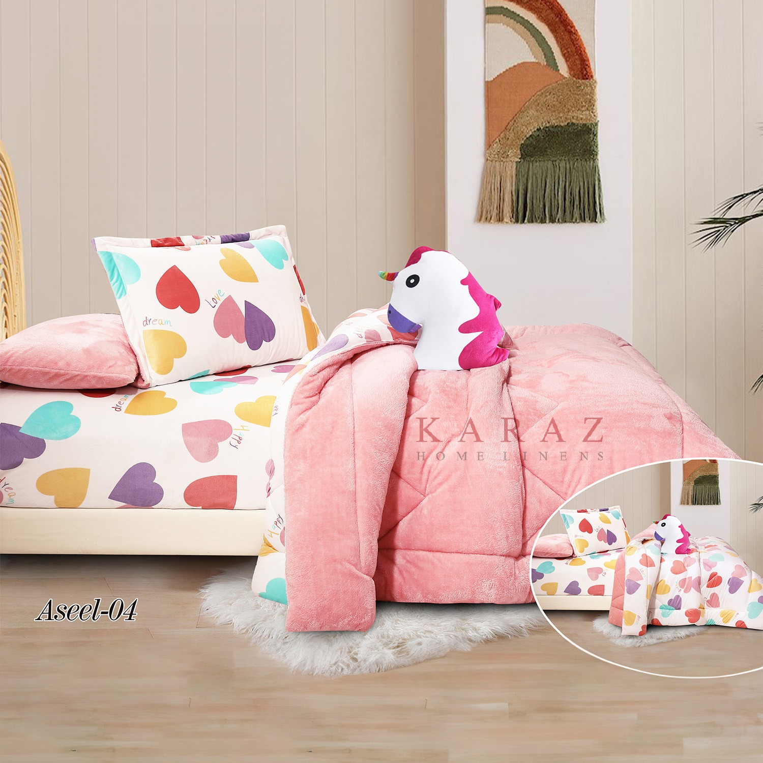 طقم لحاف مفرد شتوي مخمل بوجهين 5 قطع، زهر