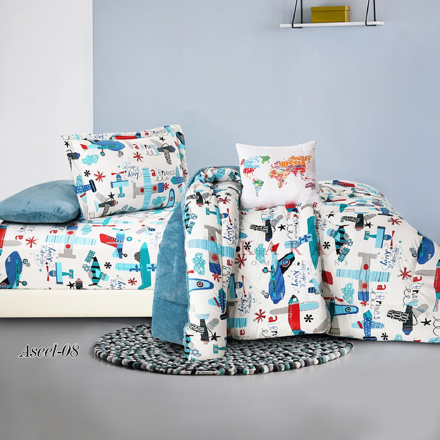 طقم لحاف مفرد شتوي مخمل بوجهين 5 قطع، أزرق - الصورة 3