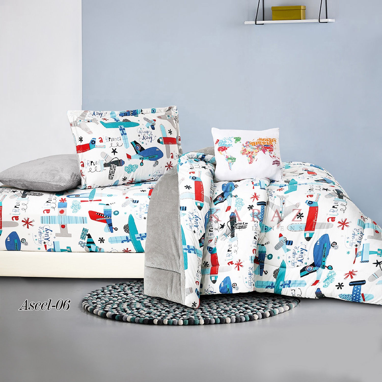 طقم لحاف مفرد شتوي مخمل بوجهين 5 قطع، رمادي - الصورة 2